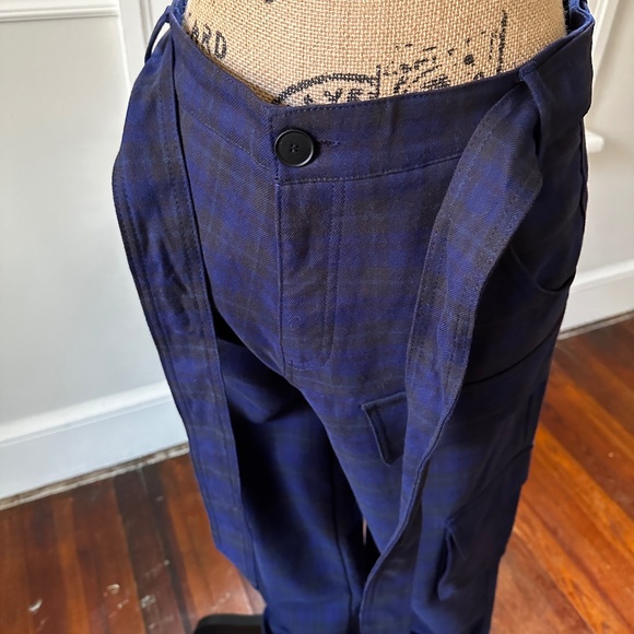 Zara navy blue plaid cotton cargo pants | size M / 28 - Picture 4 of 13